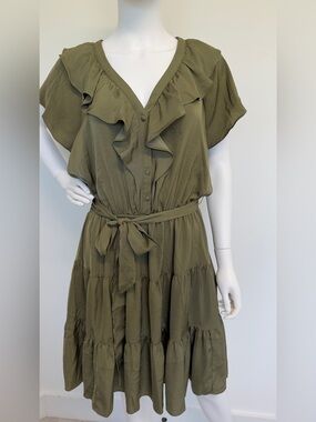 Lauren Ralph Lauren Olive Green Ruffle Dress Size 12